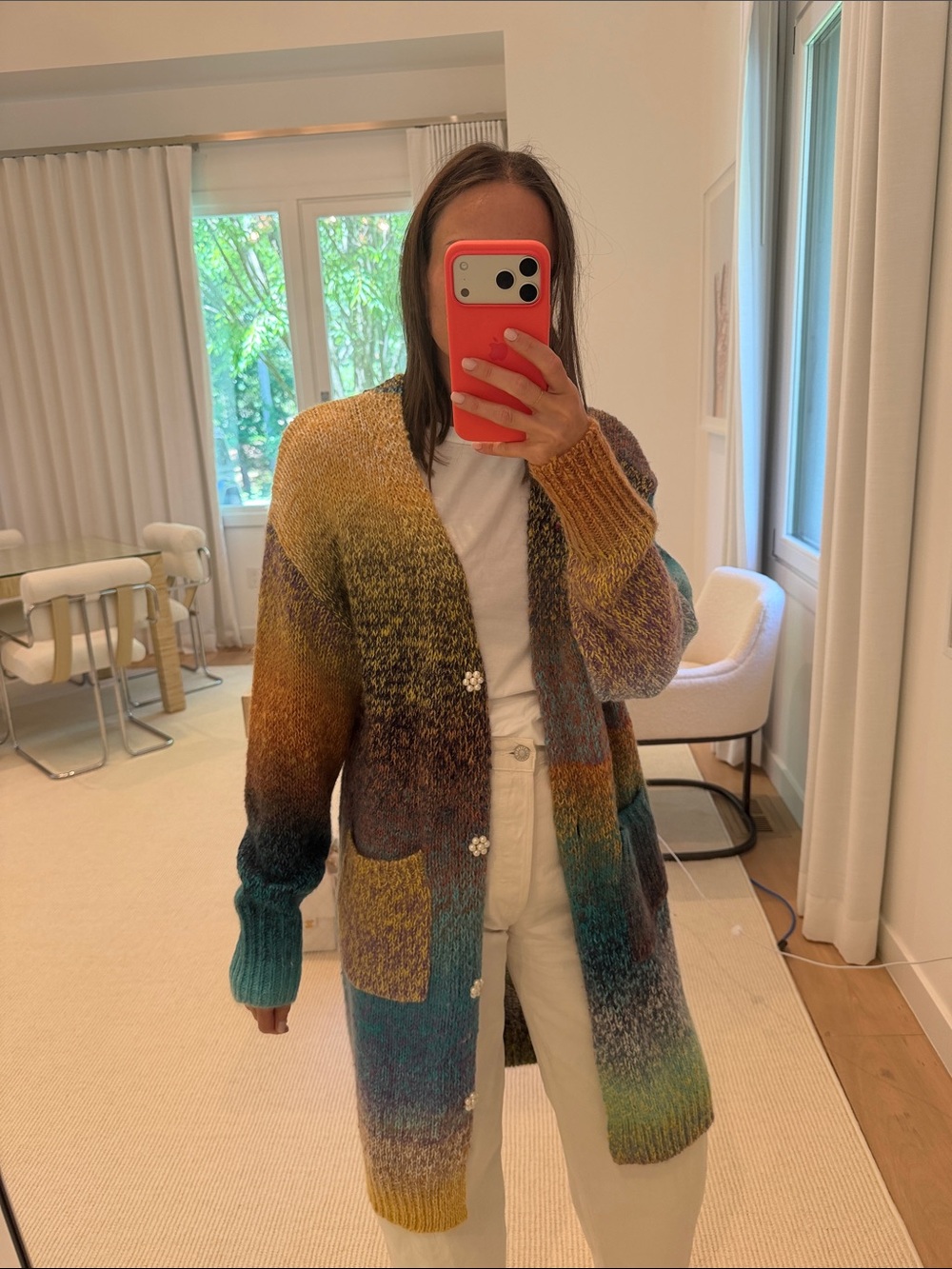 Long Multicolor Ombre Knit Cardigan - Cozy Gradient Sweater
